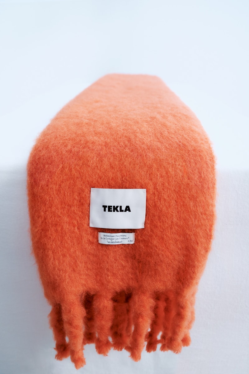 Tekla Draws Inspiration from Le Corbusier for Third Blanket Collection architect modernist project palette colorway mohair blanket capsule home good cashmere lambswool homeware design red orange yellow green spain brush 