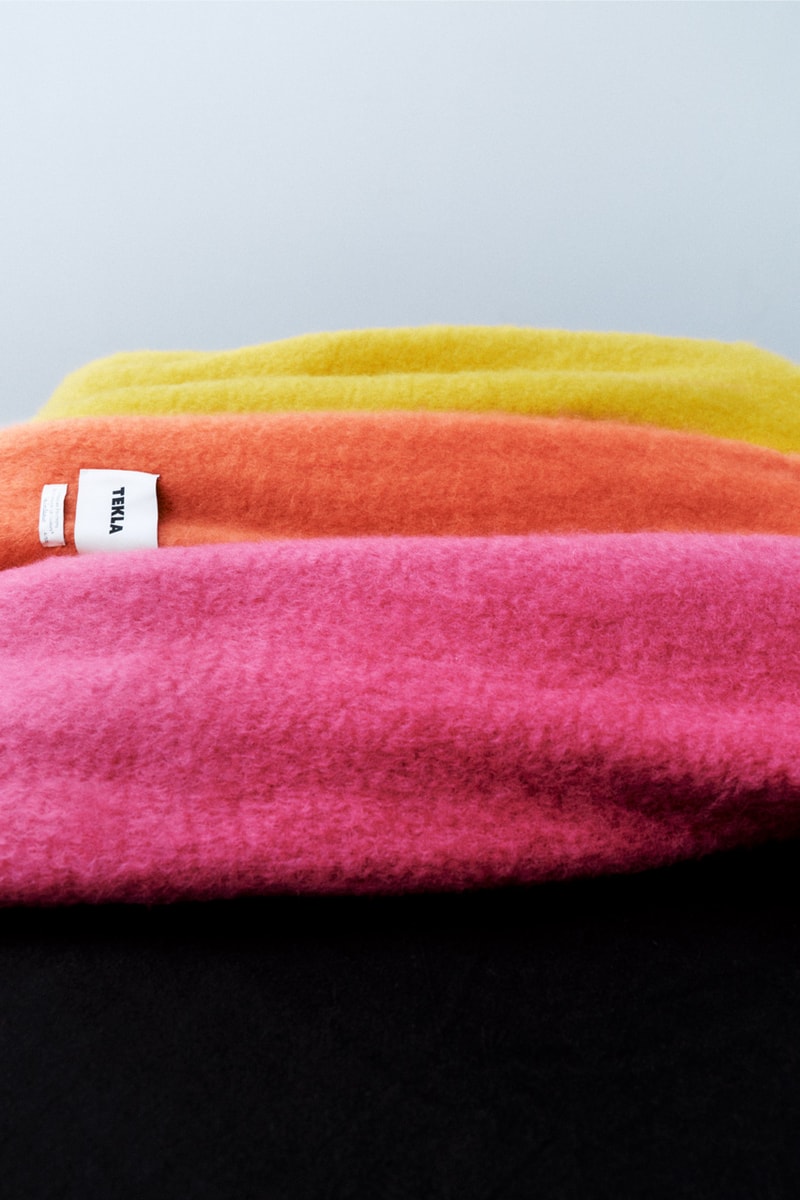 Tekla Draws Inspiration from Le Corbusier for Third Blanket Collection architect modernist project palette colorway mohair blanket capsule home good cashmere lambswool homeware design red orange yellow green spain brush 