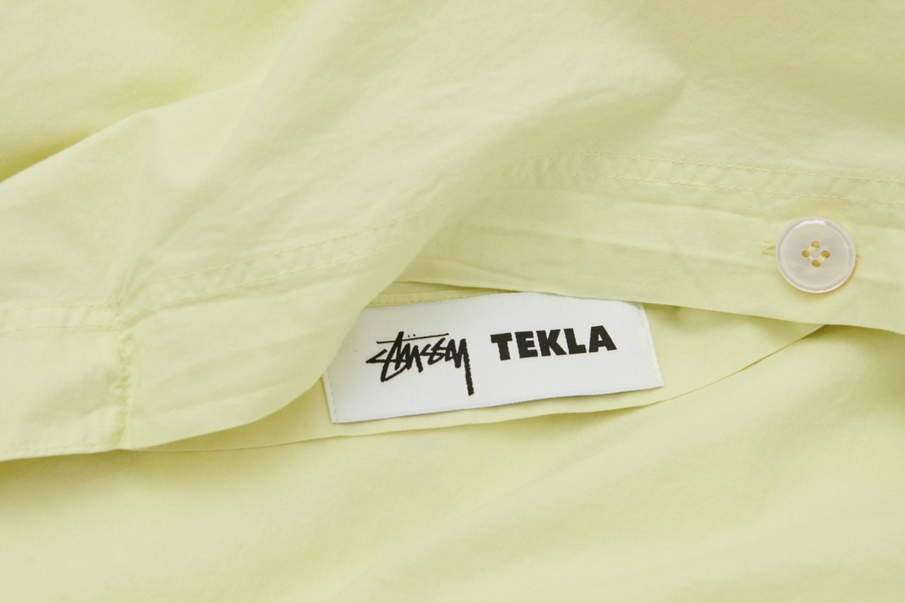 Tekla and Stüssy Deliver Cozy Collab fabrics towels bathrobe terry lime green colorway stussy hand drawn stripers color shirt shorts sleepwear sleep