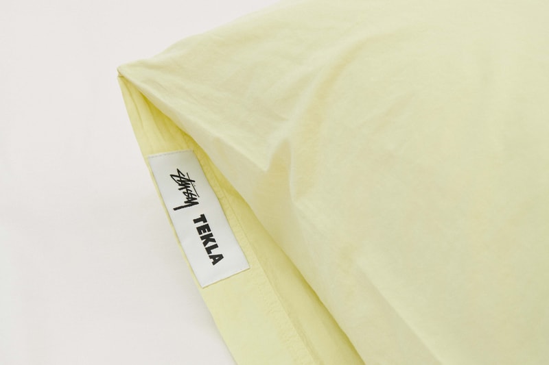 Tekla and Stüssy Deliver Cozy Collab fabrics towels bathrobe terry lime green colorway stussy hand drawn stripers color shirt shorts sleepwear sleep