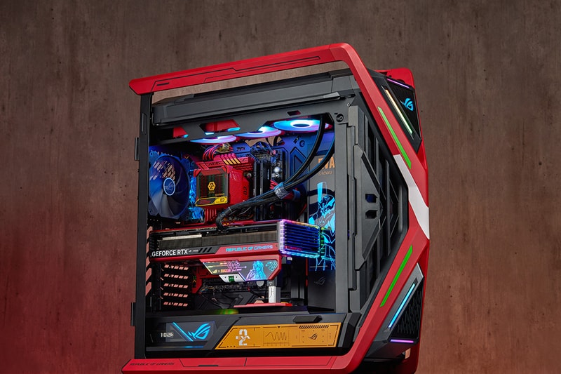 ASUS Republic of Gamers Neon Genesis Evangelion Unit-02 Collection Asuka Motherboard Ryujin AIO cooler Strix GeForce RTXTM graphics card