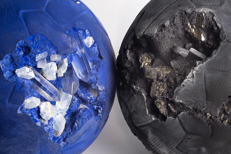 Daniel Arsham Gifts Custom Pieces to Inter Milan soccer balls football balls crystal black and blue