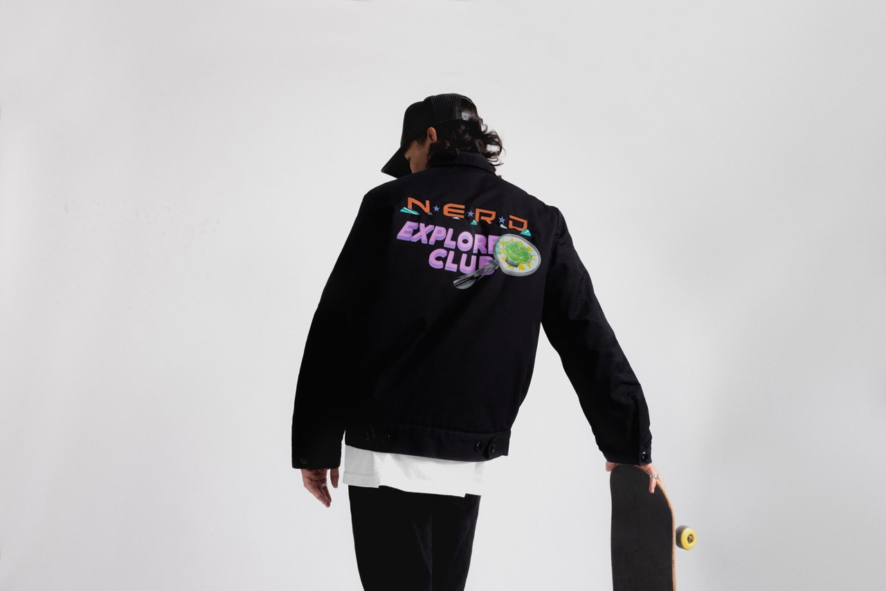 N.E.R.D. and Louis De Guzman Join Forces for N.E.R.D. EXPLORERS CLUB Capsule collection collaboration band music pharrell drop september website space rug headwear socks jacket embroidery tshirt tee shirt top