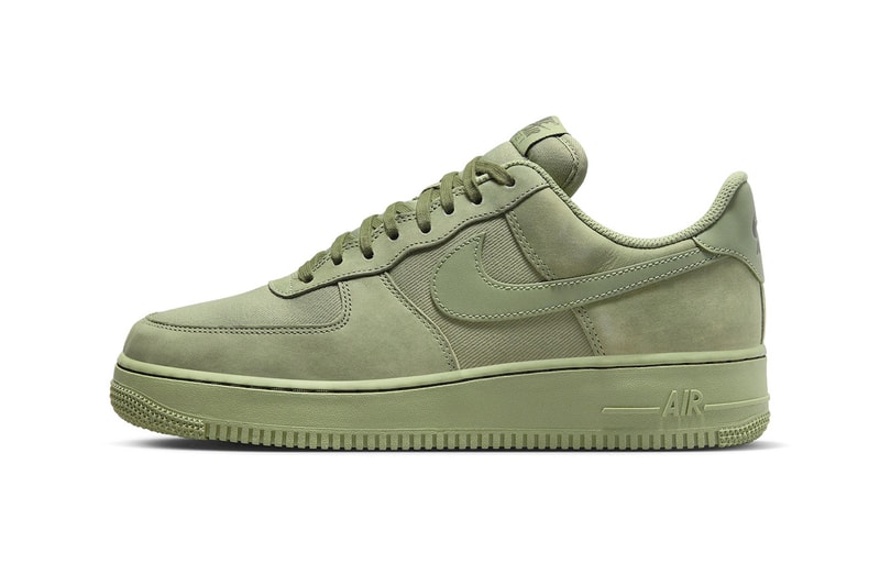 Official Look at the Nike Air Force One Low Premium "Oil Green"  FB8876-300 Oil Green/Oil Green-Cargo Khaki Release info af1 everyday sneakers suede twill