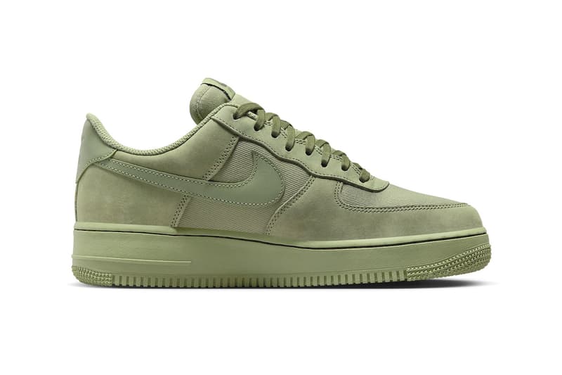 Official Look at the Nike Air Force One Low Premium "Oil Green"  FB8876-300 Oil Green/Oil Green-Cargo Khaki Release info af1 everyday sneakers suede twill