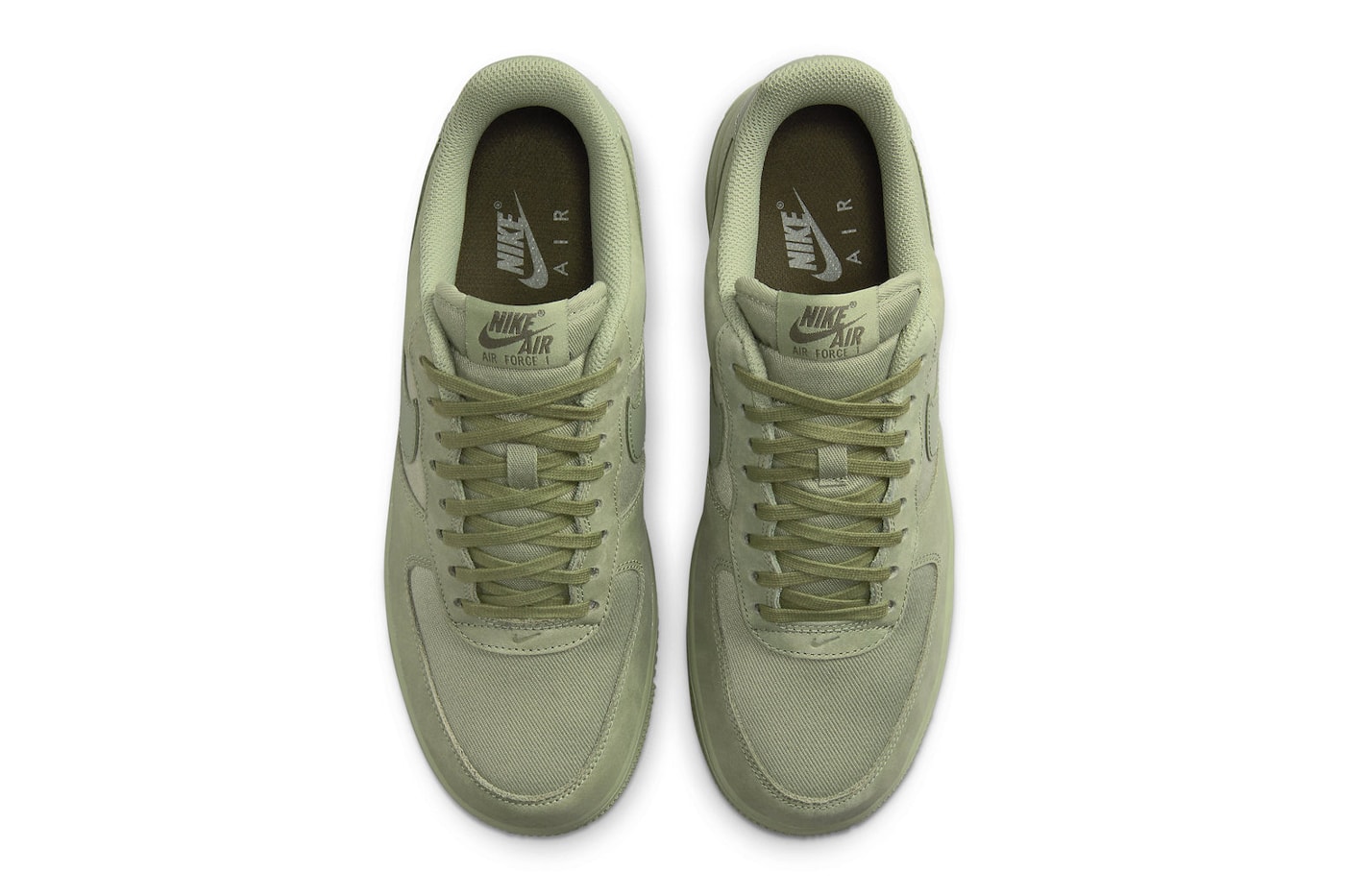 Official Look at the Nike Air Force One Low Premium "Oil Green"  FB8876-300 Oil Green/Oil Green-Cargo Khaki Release info af1 everyday sneakers suede twill