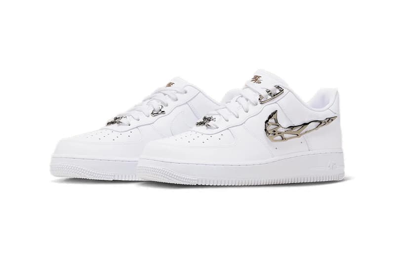 Nike Air Force 1 "Molten Metal" Is Adorned in Silver Details Release Info silver buckles swoosh