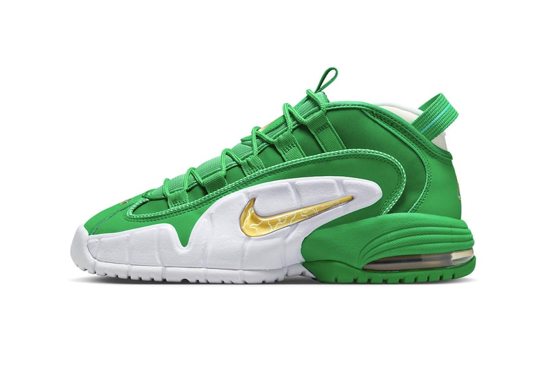 Official Look at the Nike Air Max Penny 1 "Stadium Green" Stadium Green/Metallic Gold-White-Mystic Green-Blue Lightning FQ8827-324 holiday 2023 penny hardaway cent