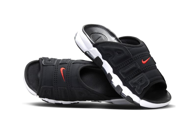 Nike Air More Uptempo Slide Arrives in Blacked-Out Lettering FJ2708-001 Release Info sandals pool beach