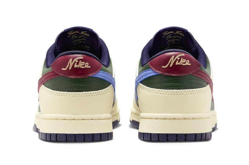 Nike Dunk Low "From Nike, to You" FV8106-361 Release Info Gorge Green/Team Red-Obsidian-Game Royal-Coconut Milk holiday 2023 low top sneakers swoosh