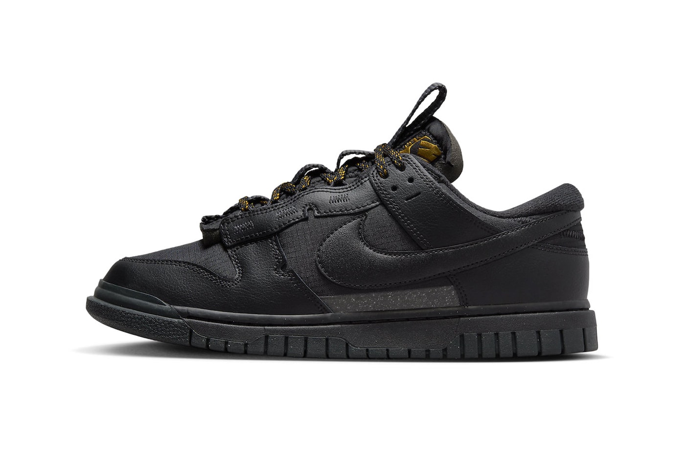 Nike Dunk Low Remastered Appears in Black and Gold FB8894-001 Black/Black-Metallic Gold low top skater shoes holiday 2023 swoosh