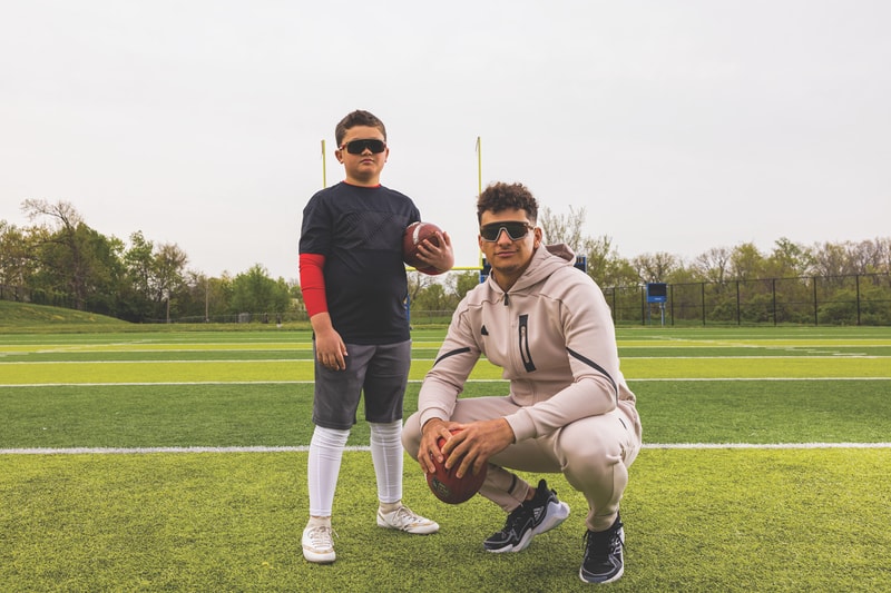 Patrick Mahomes Suits Up in Plaid & Oakley for Super Bowl 2023