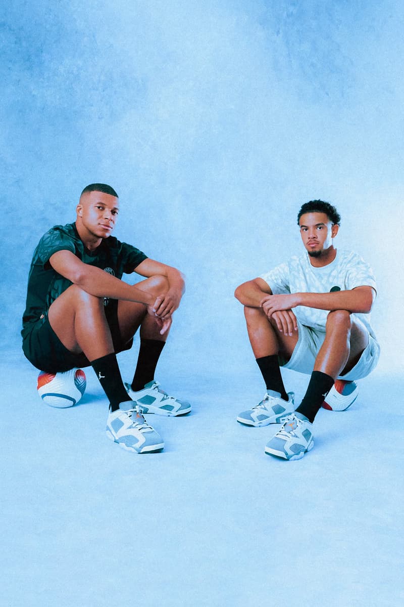 Paris Saint-Germain Reveals Third Jordan Brand Kit for the 2023/24 Season collection kylian mbappe air jordan 6 low grey black jumpman peat 3s white orange 