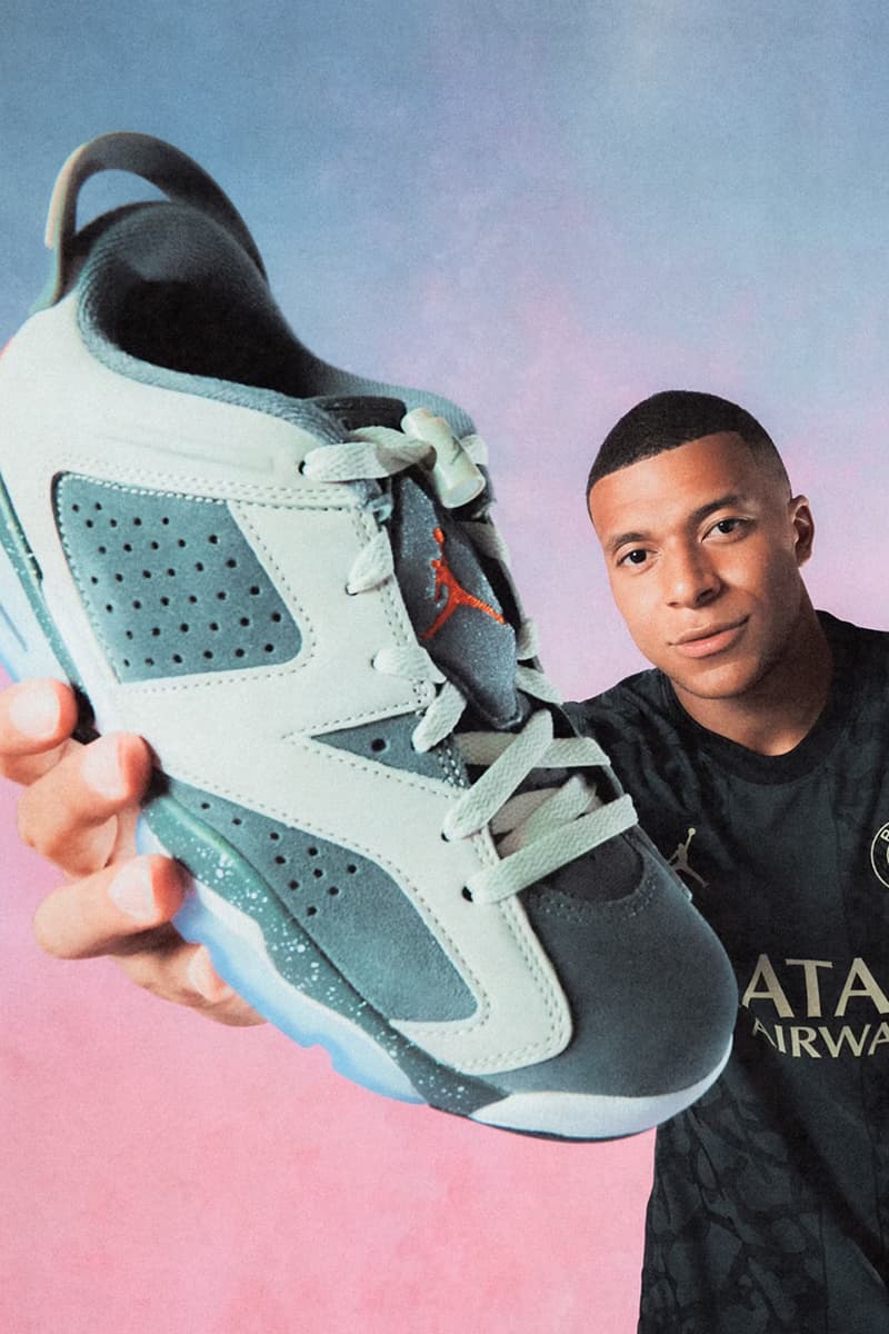 Paris Saint-Germain Reveals Third Jordan Brand Kit for the 2023/24 Season collection kylian mbappe air jordan 6 low grey black jumpman peat 3s white orange 