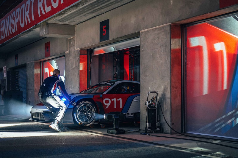 prompthunt: red porsche gt3 r race car, large heck spoiler