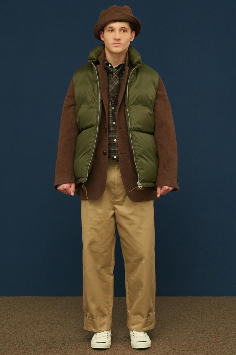 Shinsuke Nakada Debuts "UNLIKELY" New Brand With FW23 Collection carhartt beams japan creative director workwear elevated streetwear hoodie tweed wool parka jacket silhouette fall winter vest outerwear hat tie bucket crewneck shirt pants jeans denim