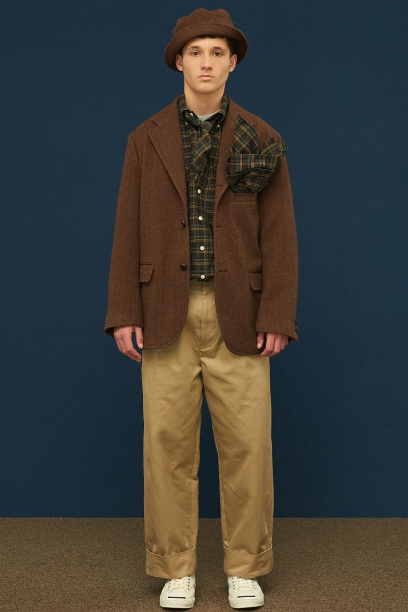 Shinsuke Nakada Debuts "UNLIKELY" New Brand With FW23 Collection carhartt beams japan creative director workwear elevated streetwear hoodie tweed wool parka jacket silhouette fall winter vest outerwear hat tie bucket crewneck shirt pants jeans denim