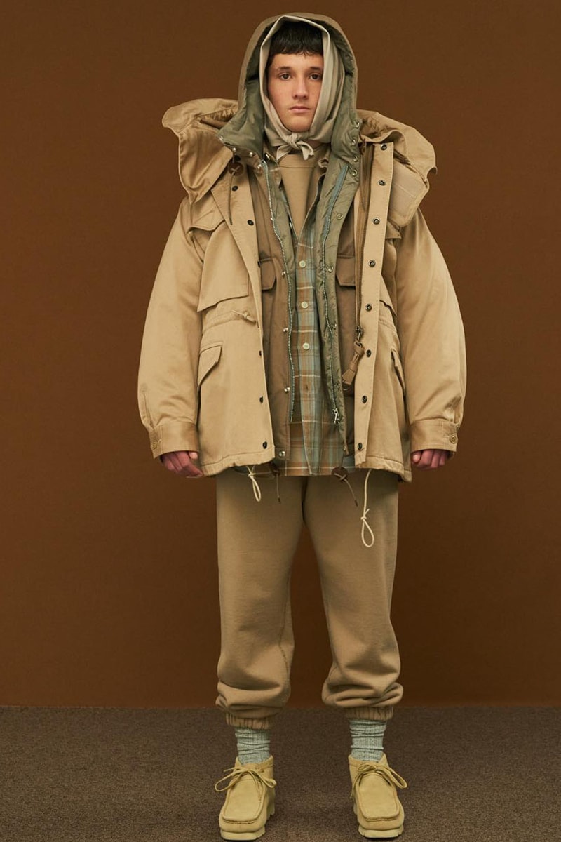 Shinsuke Nakada Debuts "UNLIKELY" New Brand With FW23 Collection carhartt beams japan creative director workwear elevated streetwear hoodie tweed wool parka jacket silhouette fall winter vest outerwear hat tie bucket crewneck shirt pants jeans denim