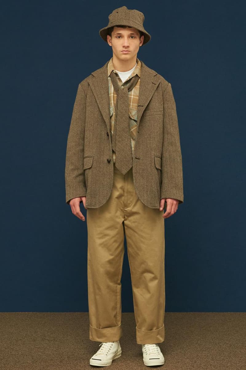 Shinsuke Nakada Debuts "UNLIKELY" New Brand With FW23 Collection carhartt beams japan creative director workwear elevated streetwear hoodie tweed wool parka jacket silhouette fall winter vest outerwear hat tie bucket crewneck shirt pants jeans denim