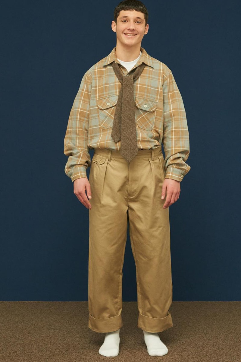Shinsuke Nakada Debuts "UNLIKELY" New Brand With FW23 Collection carhartt beams japan creative director workwear elevated streetwear hoodie tweed wool parka jacket silhouette fall winter vest outerwear hat tie bucket crewneck shirt pants jeans denim