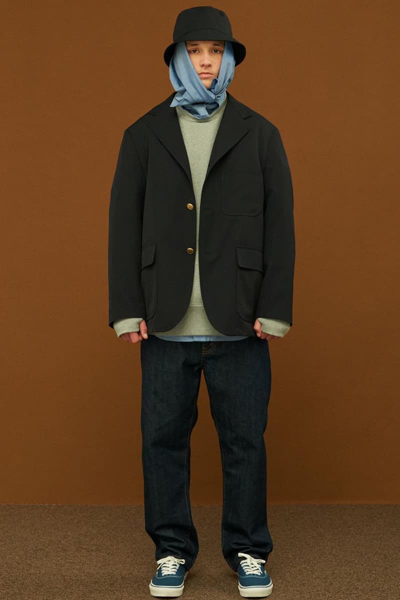 Shinsuke Nakada Debuts "UNLIKELY" New Brand With FW23 Collection carhartt beams japan creative director workwear elevated streetwear hoodie tweed wool parka jacket silhouette fall winter vest outerwear hat tie bucket crewneck shirt pants jeans denim