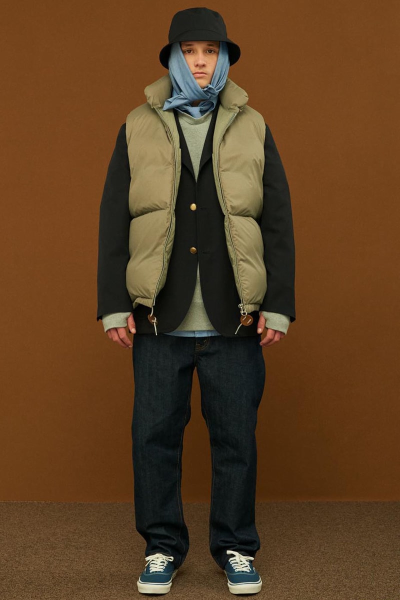 Shinsuke Nakada Debuts "UNLIKELY" New Brand With FW23 Collection carhartt beams japan creative director workwear elevated streetwear hoodie tweed wool parka jacket silhouette fall winter vest outerwear hat tie bucket crewneck shirt pants jeans denim