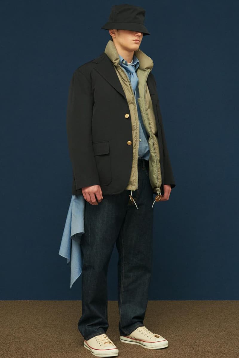 Shinsuke Nakada Debuts "UNLIKELY" New Brand With FW23 Collection carhartt beams japan creative director workwear elevated streetwear hoodie tweed wool parka jacket silhouette fall winter vest outerwear hat tie bucket crewneck shirt pants jeans denim