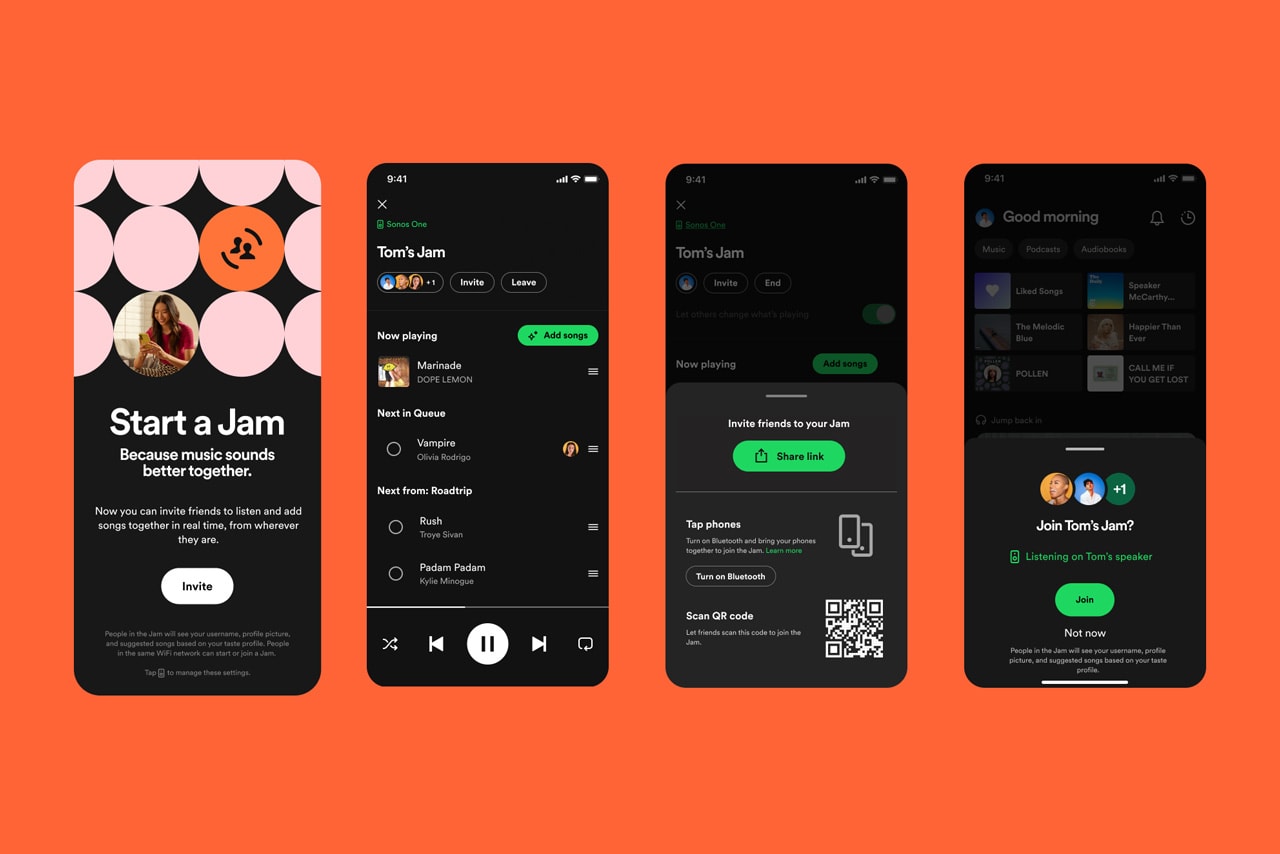 Spotify's Jam Lets You Pass The Aux … Without Having Even To Get Up group listening collaborative personalization recommendations group stream music premium user free mobile desktop party friend queue shared chord everyone 