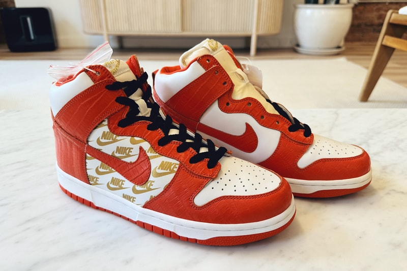 supreme nike sb skateboarding dunk high orange red blue joopiter sample auction info closer look prices