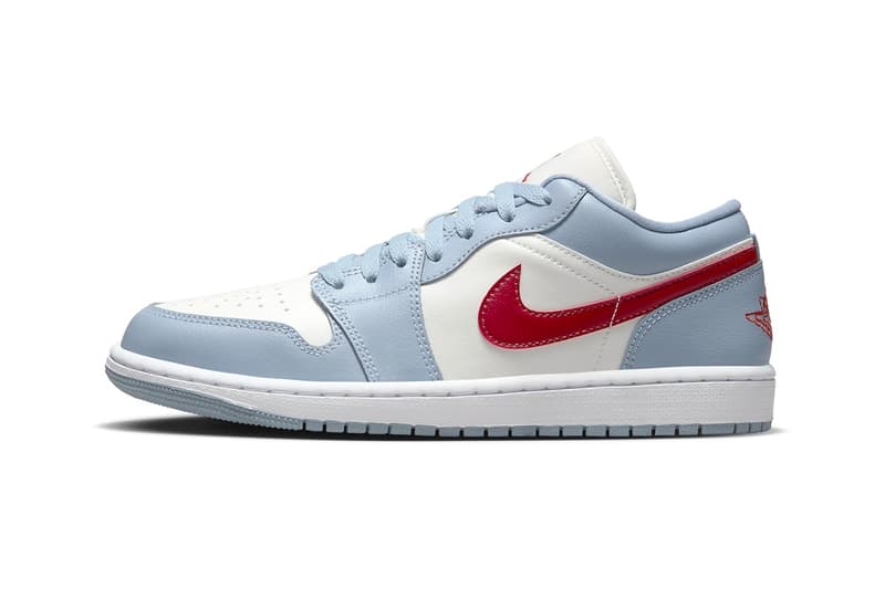 Official Images of the Air Jordan 1 Low "Blue Whisper" DC0774-164 White/Blue Whisper-Dune Red release info michael jordan brand low top jumpman