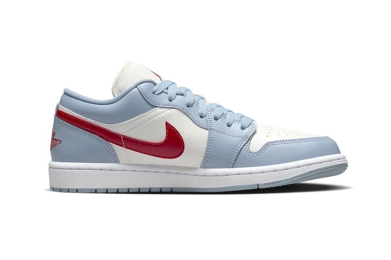 Official Images of the Air Jordan 1 Low "Blue Whisper" DC0774-164 White/Blue Whisper-Dune Red release info michael jordan brand low top jumpman