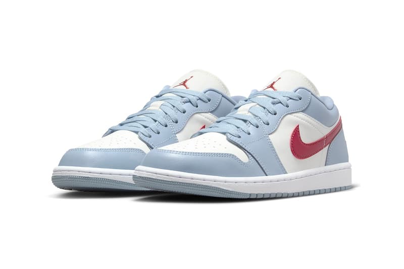 Official Images of the Air Jordan 1 Low "Blue Whisper" DC0774-164 White/Blue Whisper-Dune Red release info michael jordan brand low top jumpman