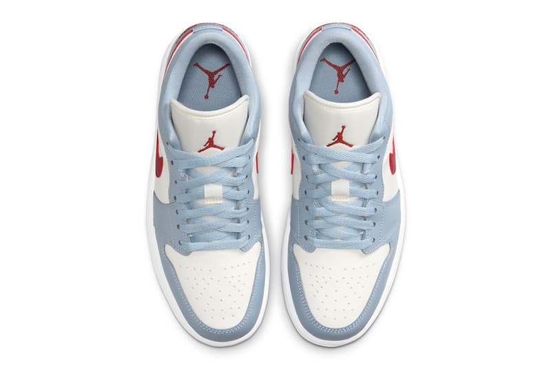 Official Images of the Air Jordan 1 Low "Blue Whisper" DC0774-164 White/Blue Whisper-Dune Red release info michael jordan brand low top jumpman