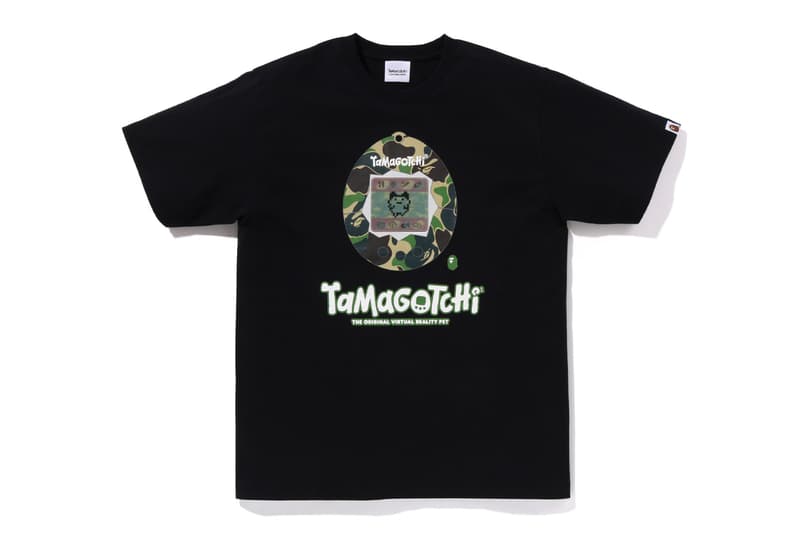 BAPE x Tamagotchi Team Up For Nostalgic Collaboration toy digital mobile pet japan bandai game green blue pink a bathing ape camo apparel drop release hoodie merch tshirt 