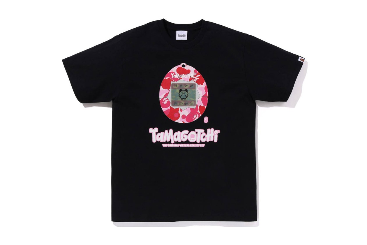 BAPE x Tamagotchi Team Up For Nostalgic Collaboration toy digital mobile pet japan bandai game green blue pink a bathing ape camo apparel drop release hoodie merch tshirt 