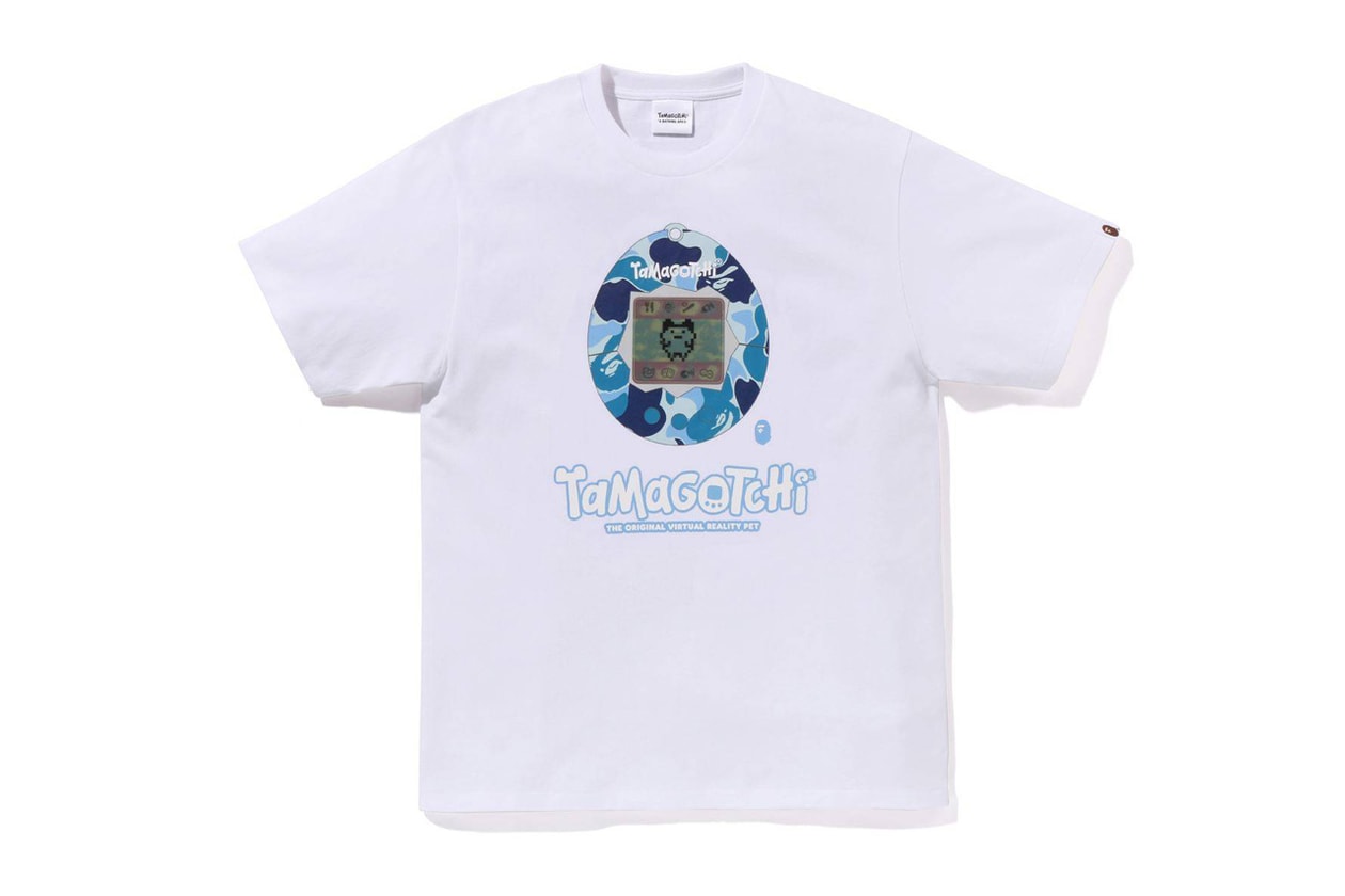 BAPE x Tamagotchi Team Up For Nostalgic Collaboration toy digital mobile pet japan bandai game green blue pink a bathing ape camo apparel drop release hoodie merch tshirt 