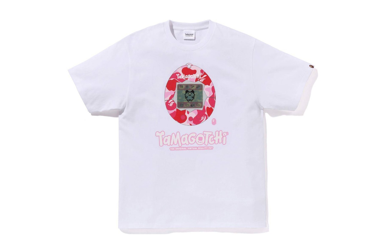 BAPE x Tamagotchi Team Up For Nostalgic Collaboration toy digital mobile pet japan bandai game green blue pink a bathing ape camo apparel drop release hoodie merch tshirt 