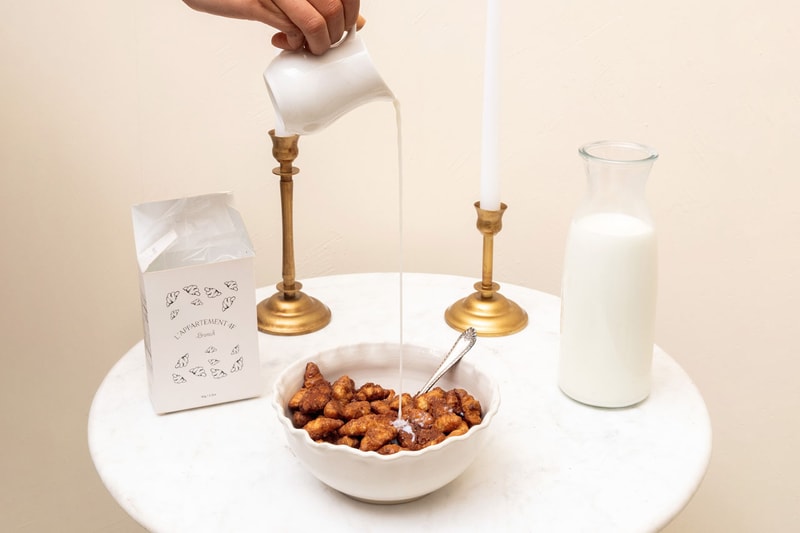 NYC Label Brunch Taps Brooklyn's L'Appartement 4F Bakery for a Tasteful Collab madhappy lifestyle hotel slipper footwear drop new york city croissant breakfast cereal 