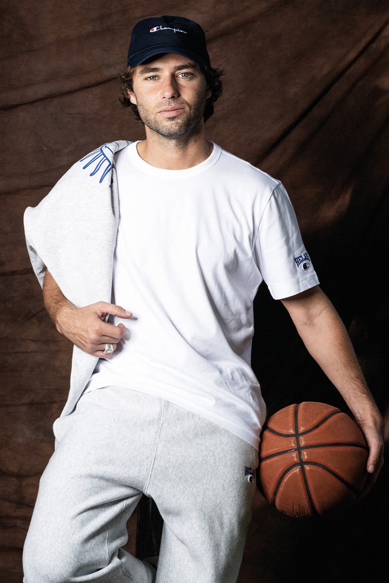 Champion and Hélas Come Together for Basketball-Focused FW23 Capsule Collection hoodies tshirts sweatpants beanies caps reverse weave george eddy french basketball commentary hugo campman 