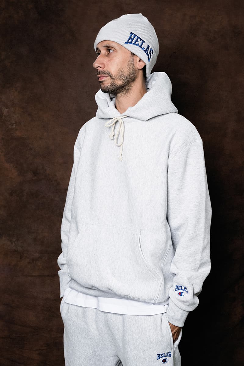 Champion and Hélas Come Together for Basketball-Focused FW23 Capsule Collection hoodies tshirts sweatpants beanies caps reverse weave george eddy french basketball commentary hugo campman 