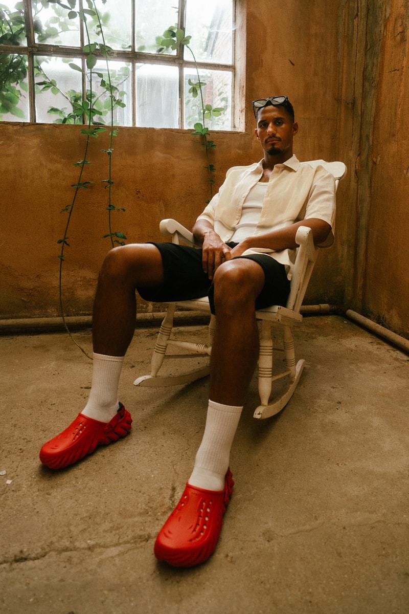 william saliba football crocs ambassador echo clog campaign arsenal pitch style individuality france fashion st etienne london streetstyle 