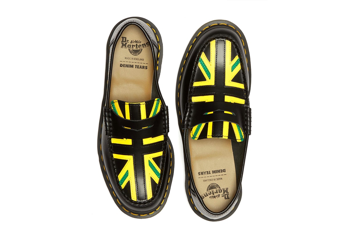 Dr. Martens x Denim Tears Collaboration Celebrates the Legacy of the Afro-Caribbean Diaspora release info windrush generation paiir of shoes with flag painted tremaine emory supreme