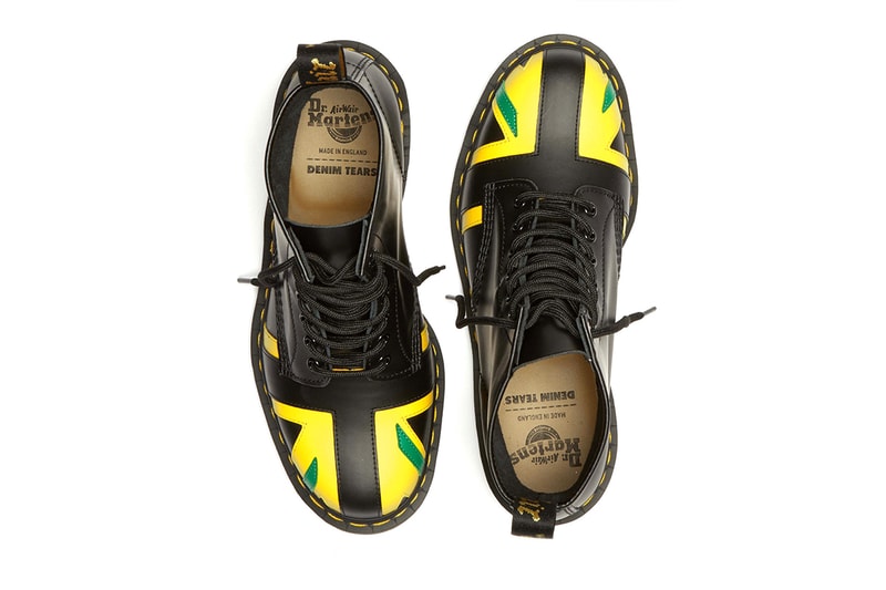 Dr. Martens x Denim Tears Collaboration Celebrates the Legacy of the Afro-Caribbean Diaspora release info windrush generation paiir of shoes with flag painted tremaine emory supreme