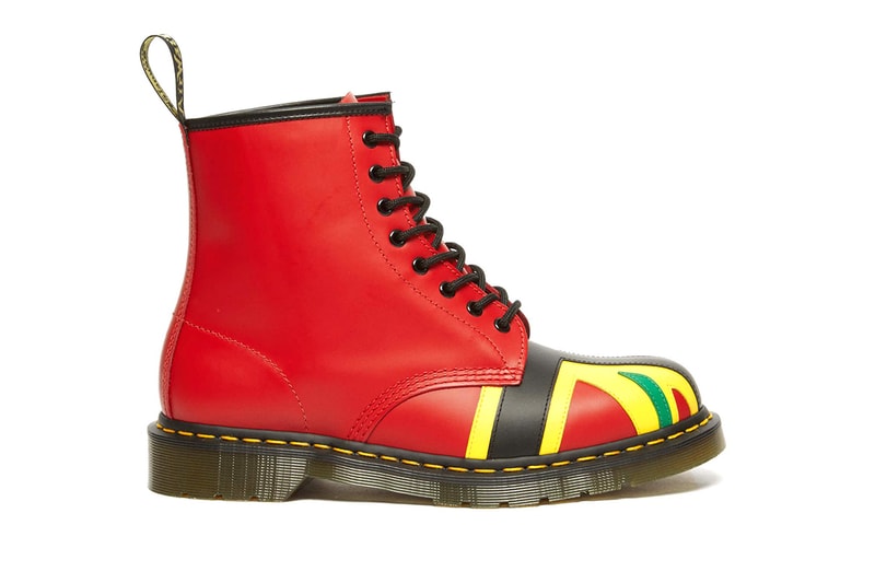 Dr. Martens x Denim Tears Collaboration Celebrates the Legacy of the Afro-Caribbean Diaspora release info windrush generation paiir of shoes with flag painted tremaine emory supreme