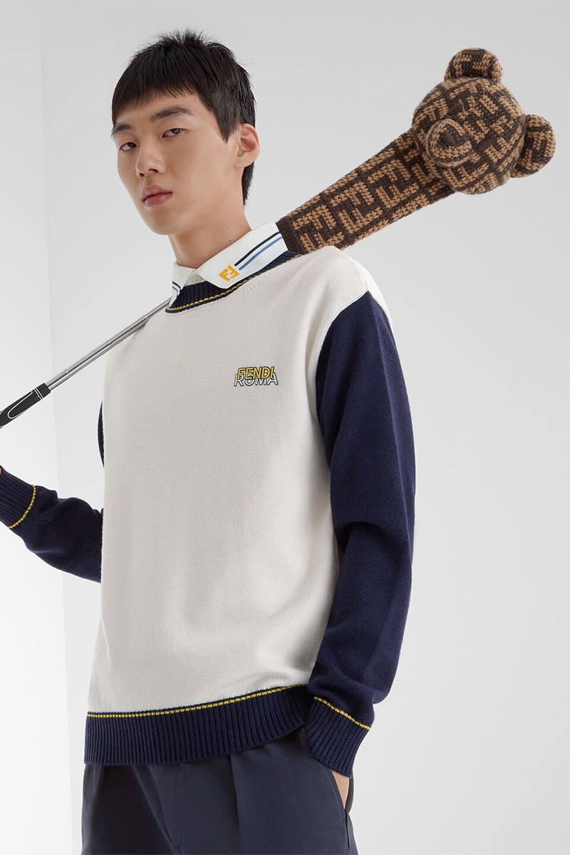 Take to the Green With Fendi's New 2023 Golf Capsule lookbooks clubs golf bags polo t-shirts subtle ff logo club driver wood clubs celebrate ryder cup kim jones silvia venturini fendi 