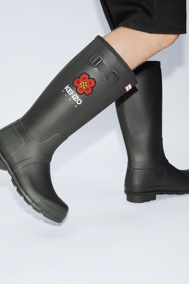 KENZO x Hunter Continues "East Meets West" Journey boot footwear wellington ankle duck hunting boots shoes cold weather lace upper rubber nylon leather red nigo flower boke