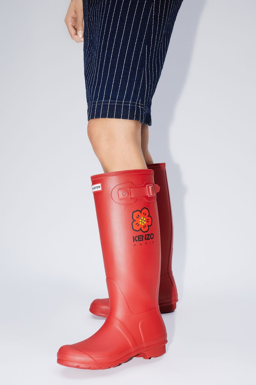 KENZO x Hunter Continues "East Meets West" Journey boot footwear wellington ankle duck hunting boots shoes cold weather lace upper rubber nylon leather red nigo flower boke 