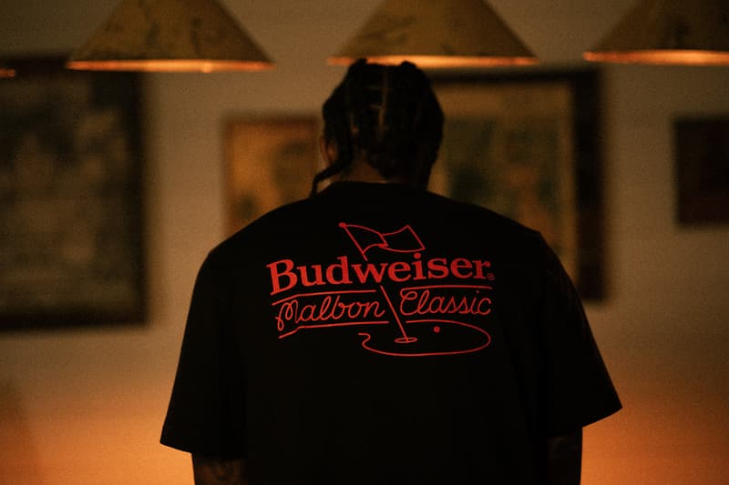 malbon gold budweiser collaboration collection capsule release info tee shirt pants shorts hat polo cardigan