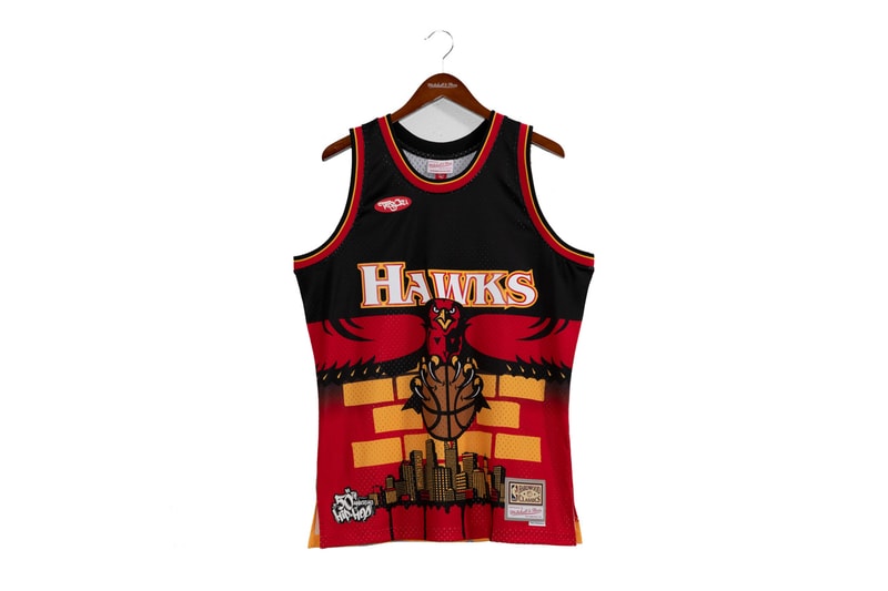 Mitchell & Ness x TATS CRU Link for Hip-Hop 50 Capsule basketball teams cities honored in the capsule include New York, New Jersey, Atlanta, Chicago, Miami, Detroit, Los Angeles, and heat pistons Philadelphia nba season knicks bulls sixers lakers nets goat kobe anniversary major metropolitan cities rap hip hop culture