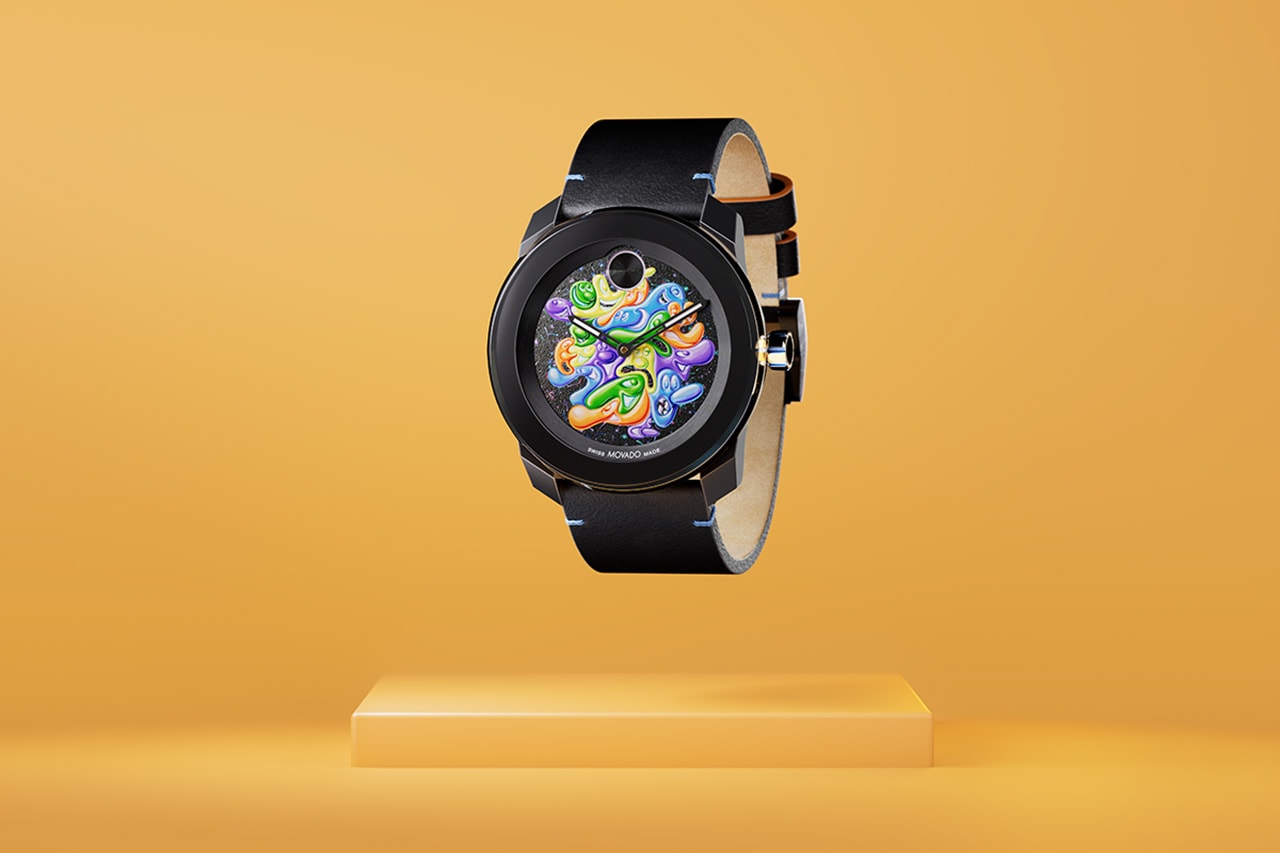 Movado and Kenny Scharf Unveil Exclusive Capsule necklace, bracelet, watch, blue, pink, green, black, white, orange, 